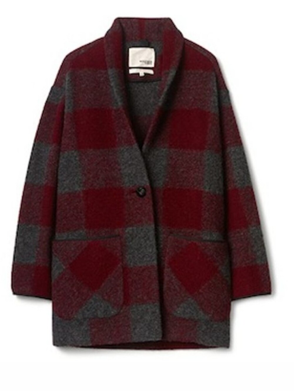 Aritzia Wilfred Free Wool Blend Off Duty Burgundy and Gray Plaid Pea Coat